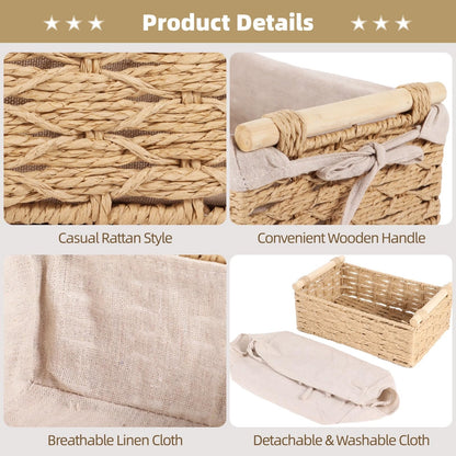2 PCS Wicker Storage Baskets,Rectangle Wicker Basket for Organizing,Rattan Basket with Handles,Toilet Paper Storage Basket for Bathroom Living Room