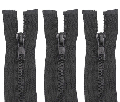 3 Pack Open End Zippers #5 - Heavy-Duty Plastic Chunky Zippers, Black, Sizes 28" 30" 32" 34" 36" 38" 40" 42" 45" - Quality Zipper for Bags, Jackets