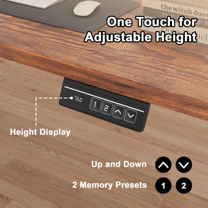 JUMMICO Electric Standing Desk with Monitor Stand, 120x60cm Height Adjustable Desk, Office Table with 2 Memory Smart Pannel,Rustic Brown
