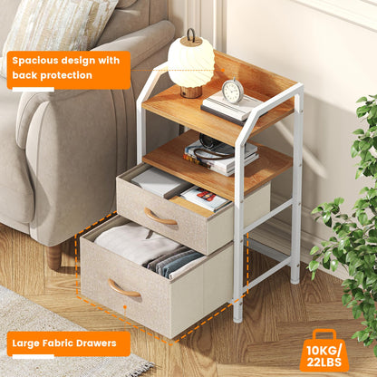Feonase Bedside Table with 2 Fabric Drawers & Open Shelf - Sturdy Metal Frame Nightstand, Compact End Table for Bedroom, Living Room, Small Spaces
