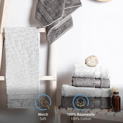 Komfortec Set of 8 Hand Towels 50 x 100 cm 100% Cotton Terry Towelling Soft Anthracite Grey/White