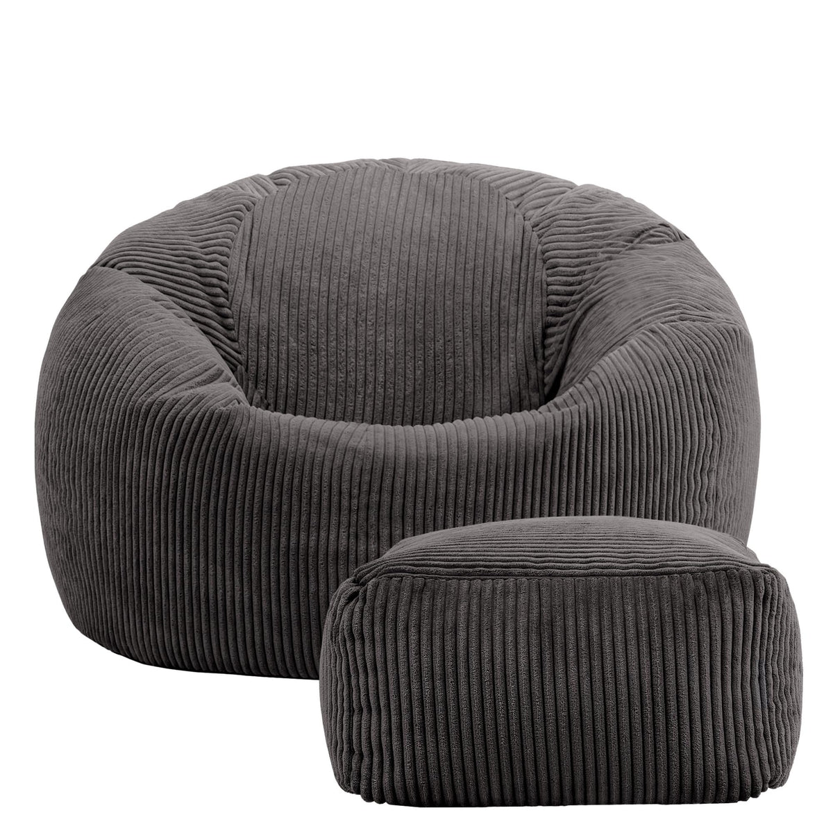 icon Kingston Cord Bean Bag & Footstool with Filling Included, Grey
