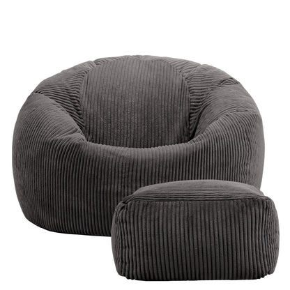icon Kingston Cord Bean Bag & Footstool with Filling Included, Grey