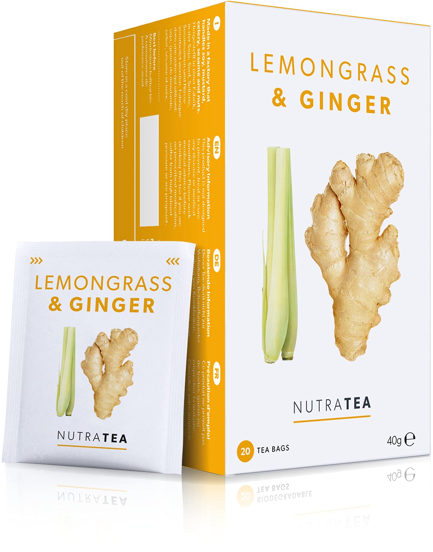 Nutra Tea Lemongrass & Ginger Tea - 60 Individual Wrapped Bags - Herbal Infusion (3 Pack)