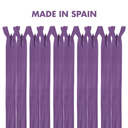 MARARDI [Pack 10] Invisible Zippers [Amethyst] Nylon [35 cm] Sewing Clothing Bags Ribbon Cotton Leather Plastic for Sewing Machine Zip with Metal