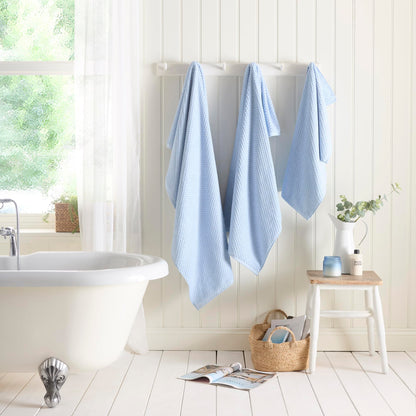 Dreams & Drapes Popcorn Check Hand Towel Blue – Soft Absorbent 100% Cotton Jacquard Check Bathroom Towel, Quick‑Dry
