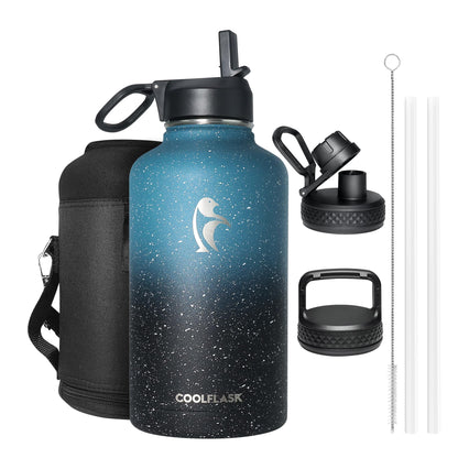 Coolflask Insulated Water Bottle 2L, Half Gallon Water Jug with Straw & 3 Lids, Large Insulated Water Bottle, Stainless Steel Vacuum Water Bottle for