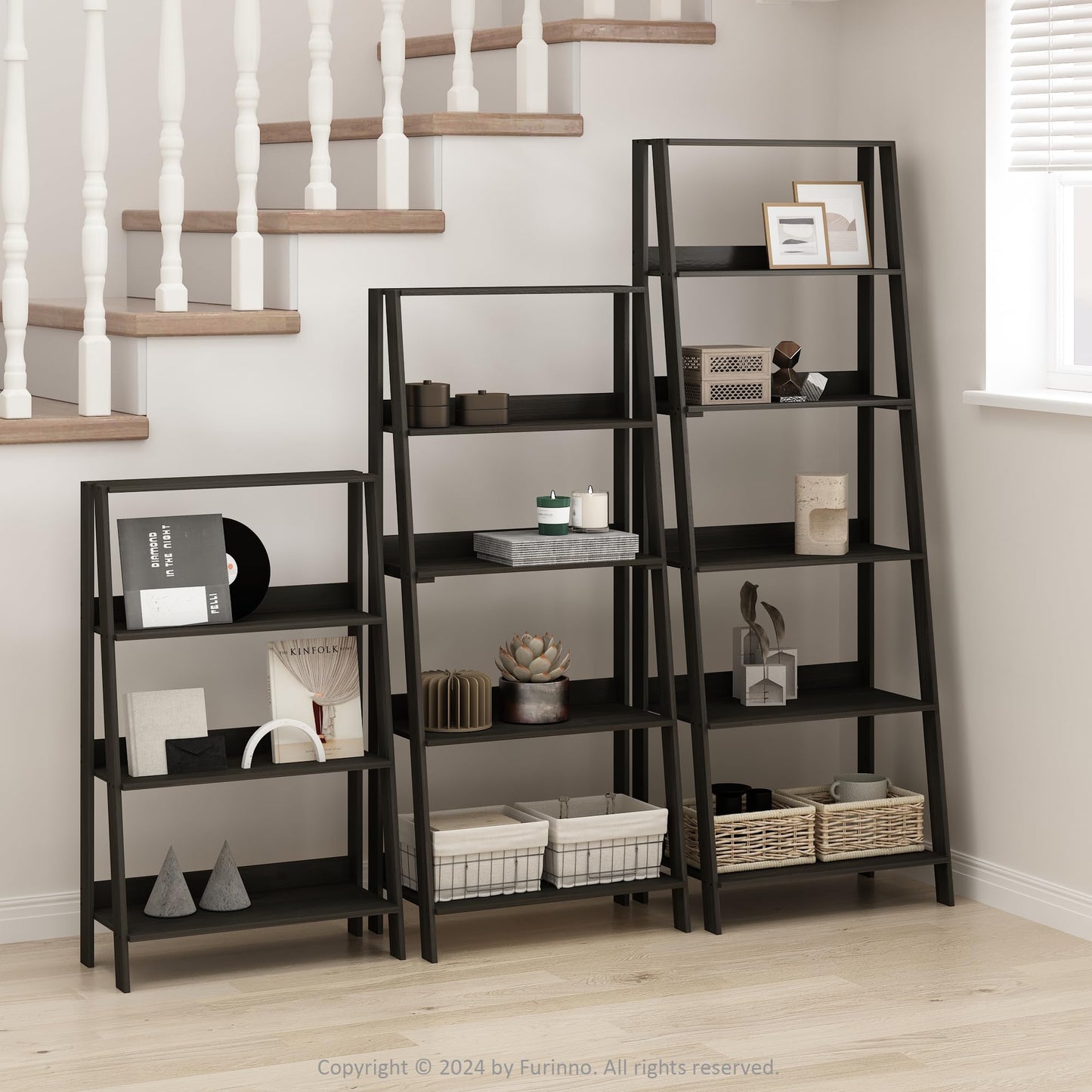 Furinno LADDER Shelf, 5-Tier Ladder Book Shelf, Bookcase, Storage Shelves, Storage Rack, for Organization and Storage, Living Room, Home Office