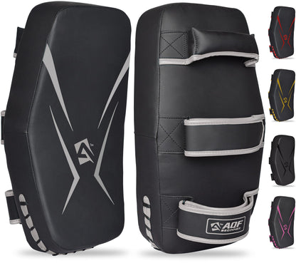 AQF Thai Pads for Kickboxing Muay Thai Pad with Solid Handle Grip, Maya Hide Leather Curved Strike Shield for Boxing MMA Martial Arts Taekwondo,