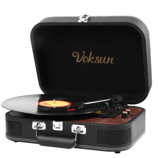 Record Player, Vintage Turntable 3-Speed 33/45/78 RPM Record Player with Bluetooth, Built-in 2 Stereo Speakers, Support Headphone & RCA Output and AUX