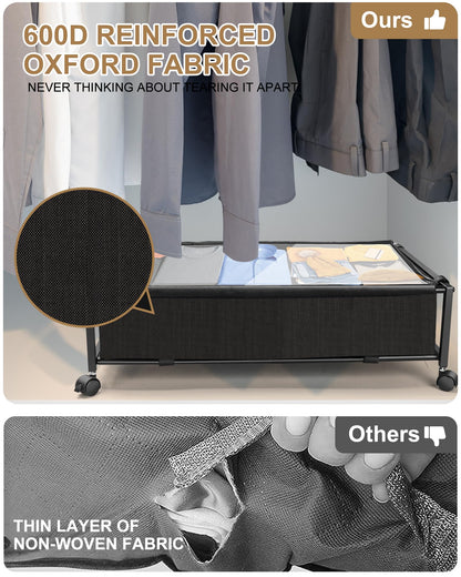 JEPEErbz Under Bed Storage with Wheels and Lid, Rolling Under Bed Drawers for Clothes, Shoes, Blankets, Toys (Black)
