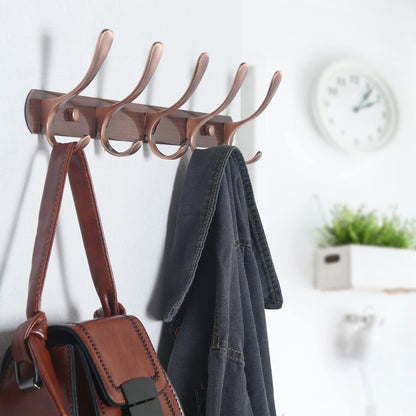 SKOLOO Coat Rack Wall Mount - Modern, Metal Wall Coat Rack with 5 Hooks, Pack of 2, Sturdy Wall Hook Rack Rail for Hanging Coat, Jacket, Clothes, Hat