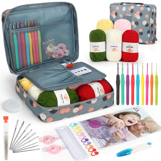 Aeelike Crochet Kits for Adults, Crochet Kits for Beginners Children, 40 PCS Crochet Kit with Yarn & Instructions, Ergonomic Crochet Hooks Set