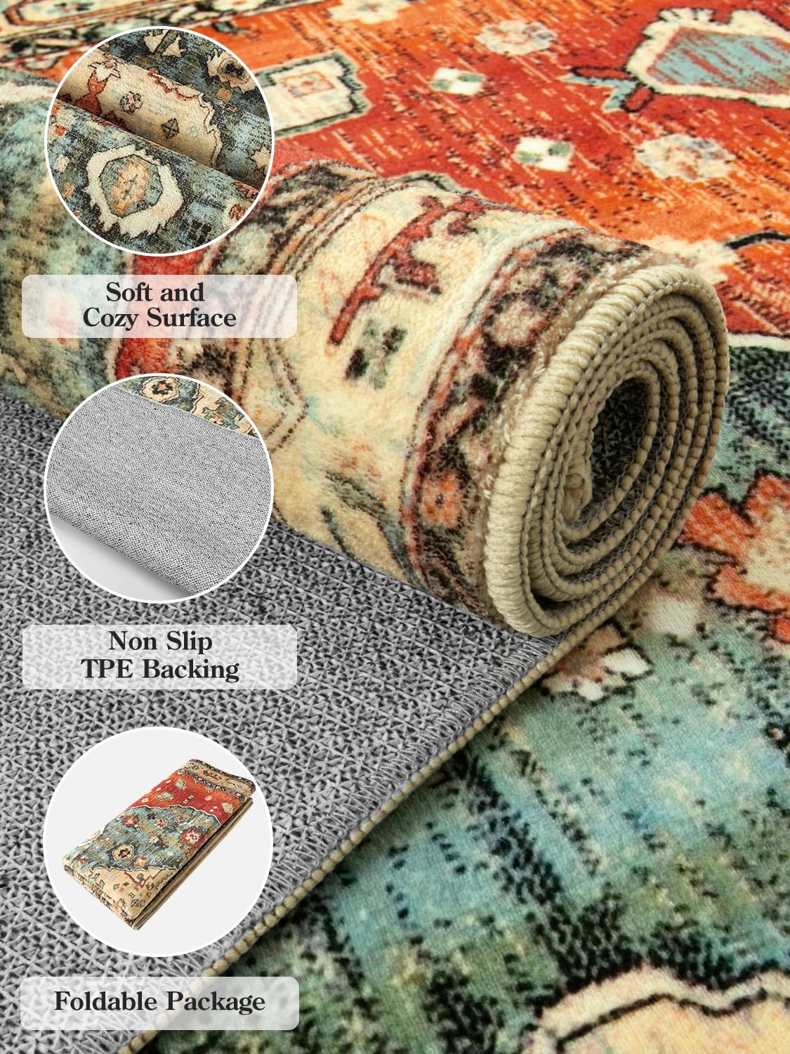 Boho Tribal Area Rug 90x150cm, KIMODE Distressed Bohemian Faux Wool Indoor Accent Rug