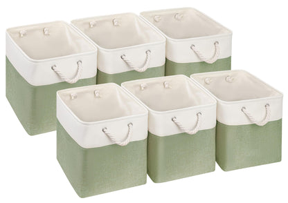 SOCOHOME Cube Storage Boxes,28x28x28cm Storage Baskets for Organizing Clothes Shelf Nursery Closet(Green/White, Set of 6)