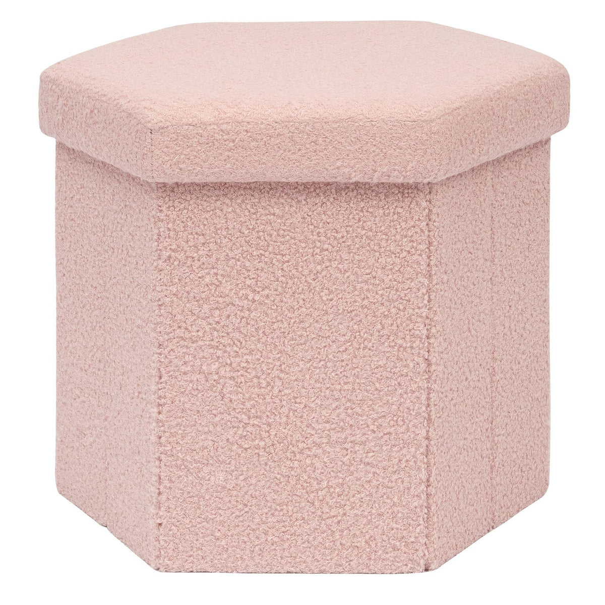 PINPLUS Boucle Ottoman Storage, Hexagonal Foldable Footrest, Pink