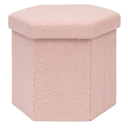 PINPLUS Boucle Ottoman Storage, Hexagonal Foldable Footrest, Pink