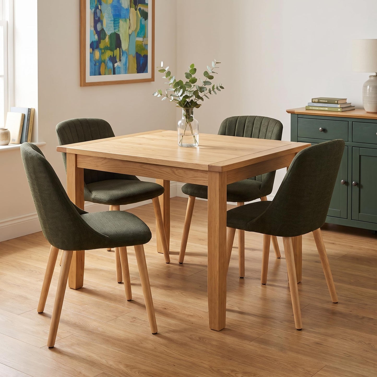 Goeurvant Dining Chairs Set of 4 Polyester Chairs for Living Room with Wood Legs Upholstered Kitchen Chair, Grass Green