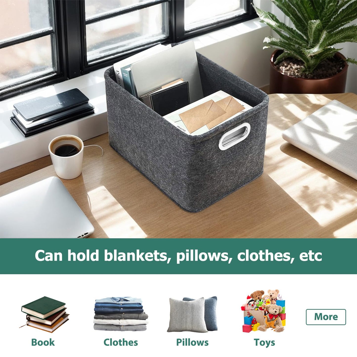 Felt Basket Storage, 2 Pack Foldable Felt Storage Boxes with Handle