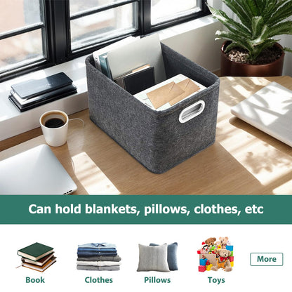Felt Basket Storage, 2 Pack Foldable Felt Storage Boxes with Handle