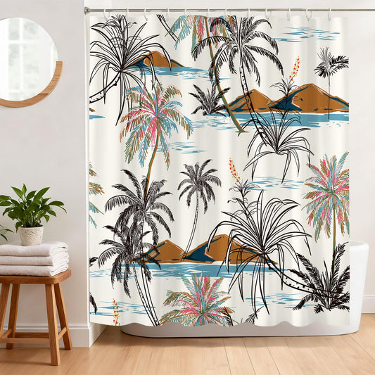 BREASOME Island Shower Curtain 180 x 180 cm Tropical Palm Tree Shower Curtain for Bathroom Decor Mould Proof Waterproof Polyester Fabric Bath Curtain