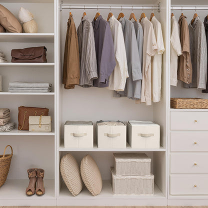 StorageWorks Storage Baskets for Shelves, Wardrobe Storage Boxes with Handles, Cupboard Storage Boxes for Clothes
