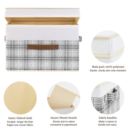 TYEERS Collapsible Storage Box with Lid, Patchwork Design, Decorative, Fabric Storage Box for Clothes, Wardrobe Storage, 38x25x25 cm, Set of 5, Grey