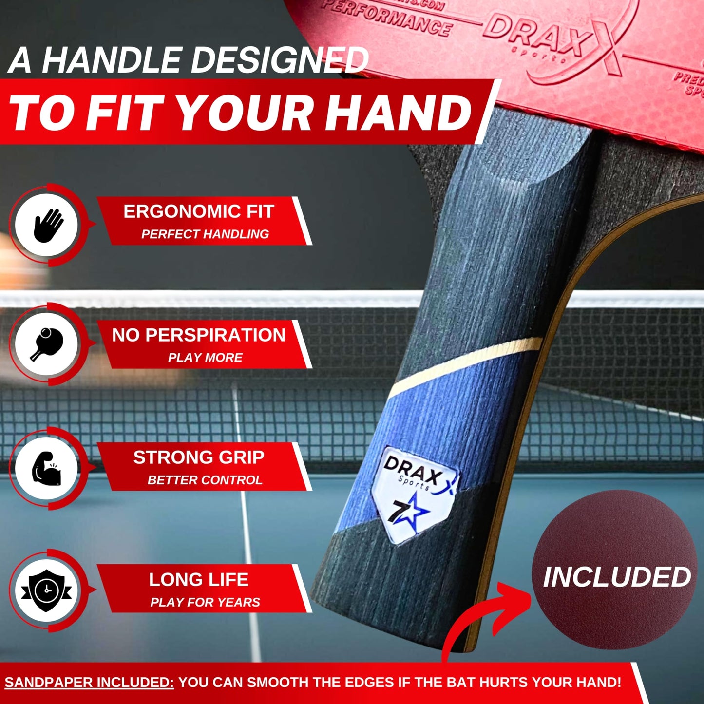 DRAXX Sports Table Tennis Bat 7 Stars | Professional Carbon Paddle for Unmatched Control, Spin & Power | Ultra-Lightweight Ping Pong Racket Only 175g