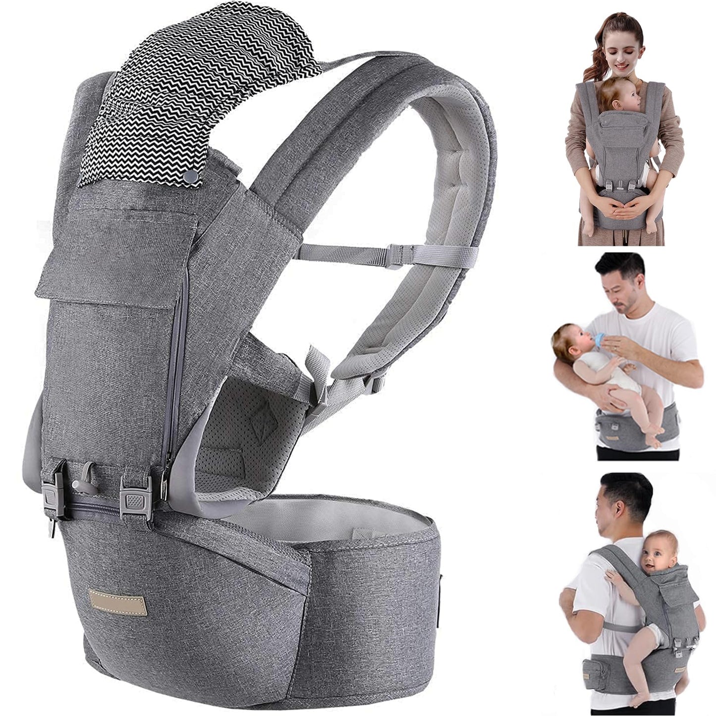 Kisdream Baby Carrier Multifunction Baby Carrier Backpack with Hip Seat (Ergonomic M Position) Enhanced Lumbar Support - 9 Ways to Carry 3-36 Months