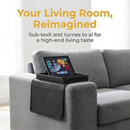 Sofa Arm Tray, Waterproof Sofa Arm Chair Table Tray, Sofa Armrest Organizer, Sofa Arm Caddy for Drinks with Yellow Rag