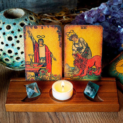 Ghopy Tarot Card Holder Stand Wooden Tarot Card Stand Triple Moon Phases Symbol Tarot Card Display Stands for Stones Cards Reading Accessories Tarot