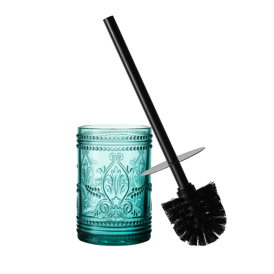 Glass Decorative Toilet Bowl Cleaner Brushes & Holder Set for Bathroom Accessories Storage/Organization/Decoration- Teal Blue (Brush and Holder only)