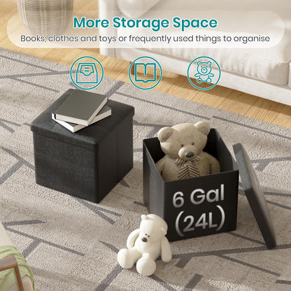 Oak & Tea Storage Ottoman, Foldable Storage Bench, Small Footrest, Cube Storage Unit, 3 Storage Boxes with Lid, Footstool