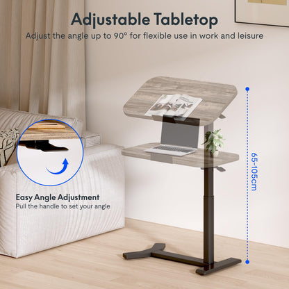 FLEXISPOT Overbed Table with Wheels, Adjustable Height Bedside Table, Rolling Laptop Desk for Bed Sofa, Small Standing Desk 75 x 40 cm