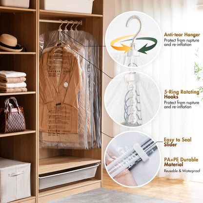TAILI Hanging Vacuum Storage Bags for Clothes, Side-Widen Space Saver Bags 6 Long, Clear Large Compression Bag 6 Pack, Closet Organizers and Storage