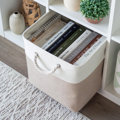 OrganiHaus Fabric Storage Boxes, Set of 4 Foldable 33X33 Cube Organiser Bins with Rope Handles for Shelves, Nursery & Closet
