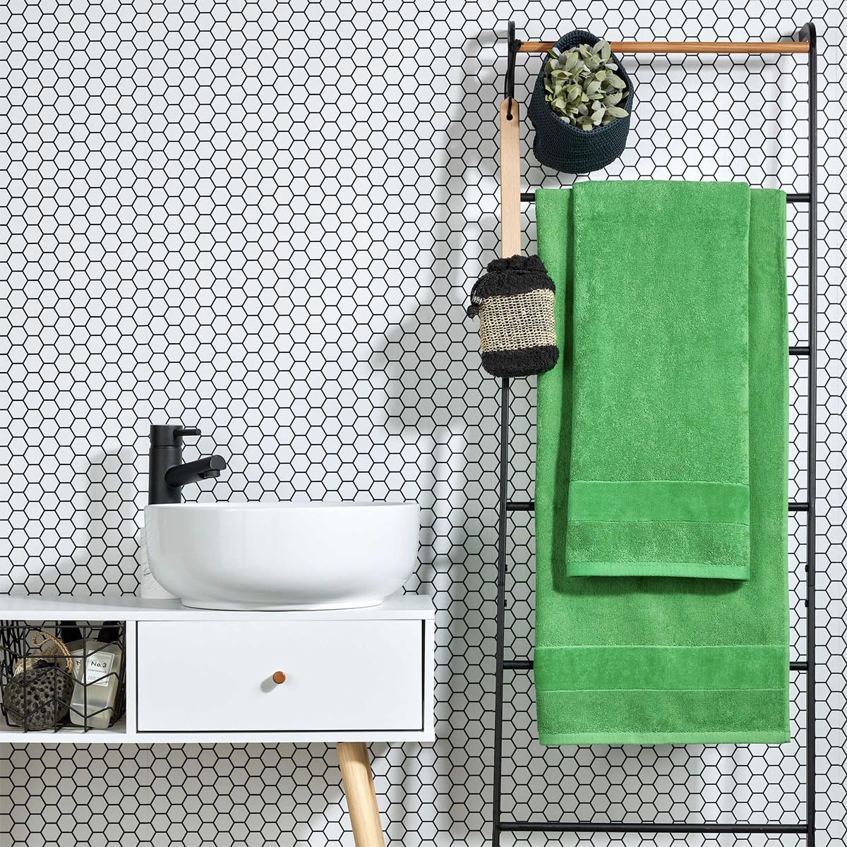 Christy Prism Hand Towel Set | 2 pieces | Vibrant Colours | 100% Turkish Cotton | Super Soft and Fluffy | Quick Dry | Absinthe Green
