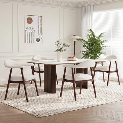 MALOL Wooden Dining Chairs Set of 4, Fabric Chairs for Dining Room with Armrest, Upholstered Kitchen Chairs with Curved Back and Wood Legs for Dining