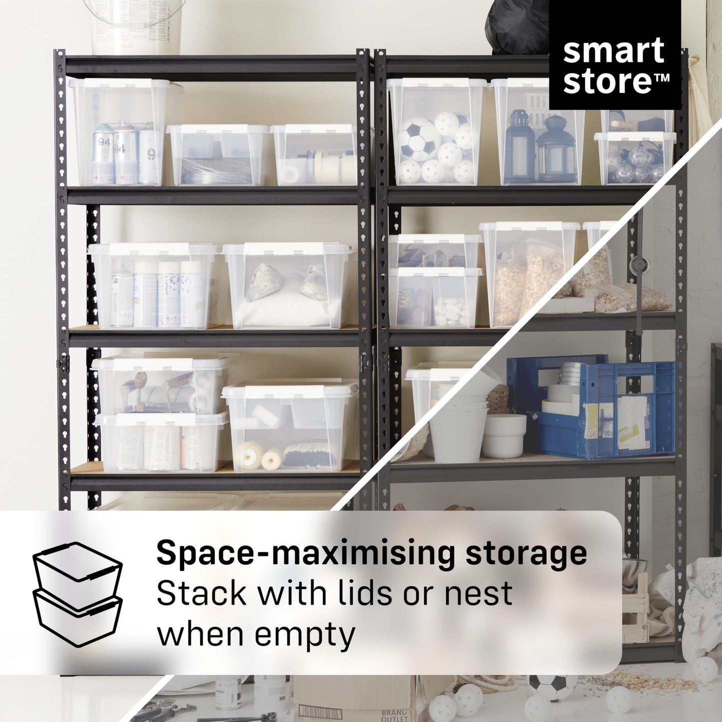 SmartStore - 7x Plastic Storage Box with Lid Classic 20L (50x39x18cm) |Plastic Storage Drawers with Lid|Food-Safe Material|Kitchen &