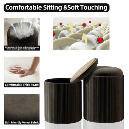 Caroeas Round Storage Ottoman Stools, Velvet Vanity Foot Stools with 300lbs