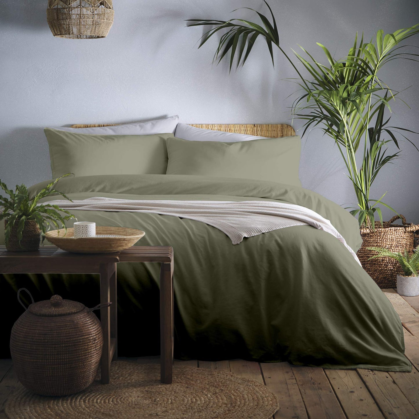 Appletree - Dark Green Duvet Cover Sets - Super King Bedding Size (260 x 220cm) - Green Khaki Duvet Cover Bedding - Soft & Luxury 100% Cotton Bed Set