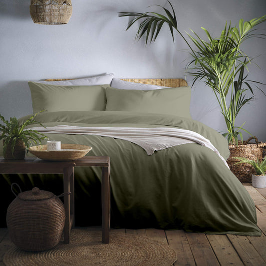 Appletree - Dark Green Duvet Cover Sets - Super King Bedding Size (260 x 220cm) - Green Khaki Duvet Cover Bedding - Soft & Luxury 100% Cotton Bed Set