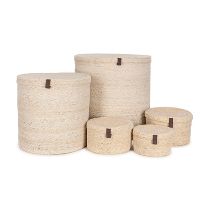 Olly & Rose Set 3 Natural Seagrass Storage Baskets with Lids - Bleached Off-White - Durable 25,22,19cm Premium Home Decor