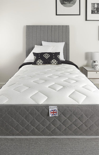 Aspire Beds 3 Comfort Layers Aspire-Cool Touch Diamond Memory Foam & Bonnell Sprung Hybrid Mattress, Grey Hessian Border, 5ft King Size (5ft x 6ft6)