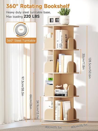 yeshine 4 Tier Rotating Bookshelf Wood Square Revolving Bookcase
