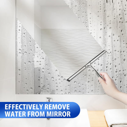 Shower Squeegee, Stainless Steel Window Squeegee, Shower Screen Wiper Squeegee Cleaner Tool for Bathroom, Glass Doors, Windows, Mirror, Car, Kitchen