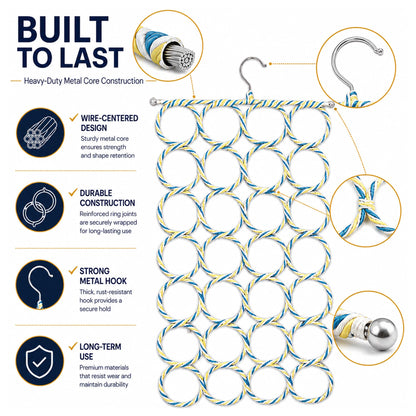 SystemsEleven Complement Shawls Hanger Belt Scarves Tie Rings Wardrobe Organizer Hooks Scarf Hangers Space Savers Foldable Scarfs Hanger with 28 Ring