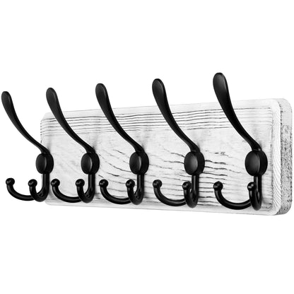 SKOLOO Coat Rack Wall Mounted - Wooden, Heavy Duty, Rustic Coat Hooks for Wall, Wall Coat Rack with 5 Triple Hooks for Hanging Clothes, Jacket