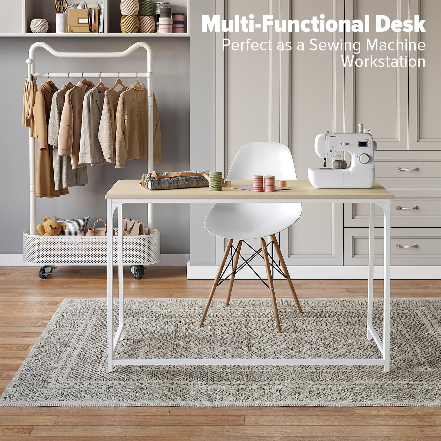 WOHOMO Folding Desk, 120cm Computer Foldable table for Work, Beige