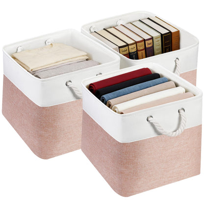 JUNLAI 3 Pack Fabric Storage Boxes, Kallax Storage Boxes 33 x 38 x 33 with Handles, Foldable Large Storage Pink Basket for Office & Home, Book